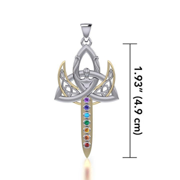 Silver and Gold Trinity Goddess Pendant with Chakra Gemstone MPD5151 - Jewelry